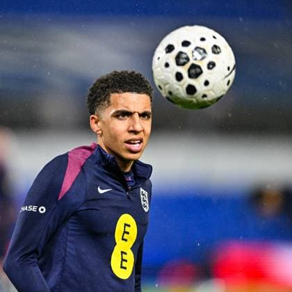 14th November 2025; St Andrews, Birmingham, Midlands, England; UEFA European Under 21 Championship Qualifying, England versus Republic of Ireland; Rico Lewis of England U21, U 21 during the pre-match warm-up  GodfreyxPitt