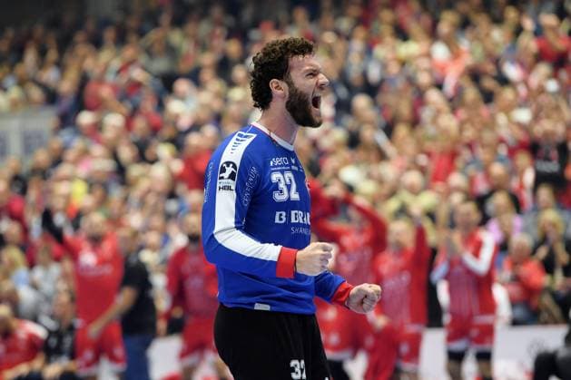 Jubel bei Kristof Palasics (Torwart MT Melsungen 32) , GER, MT Melsungen - TSV Hannover-Burgdorf, Handball, 1. Bundesliga, 12. Spieltag, Saison 2025 2026, 14.11.2025, GER, MT Melsungen - TSV Hannover-Burgdorf, Handball, 1. Bundesliga, 12. Spieltag, Saison 2025 2026, 14.11.2025 Kassel Copyright: xEibner-Pressefotox xRolandxSippex EP_RSL