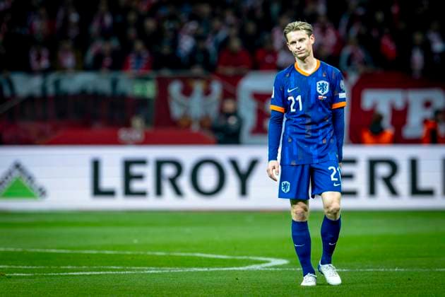 Netherlands midfielder Frenkie de Jong during the match FOOTBALL - EUROPEAN QUALIFIERS - POLAND - NETHERLANDS at the PGE Narodowy (National Stadium) for the FIFA World Cup, WM, Weltmeisterschaft, Fussball 2026 UEFA Qualifiers - Group G - Matchday 9 season 2025-2026 in WARSAW, Poland on 14 november 2025, (photo by Stefan Koops EYE4images DeFodi Images)