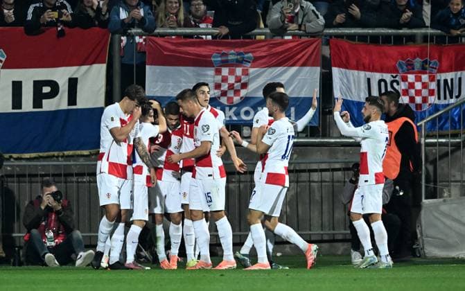 Croatia v Faroe Islands - FIFA World Cup, WM, Weltmeisterschaft, Fussball 2026 Qualifier RIJEKA, CROATIA - NOVEMBER 14: Players of Croatia celebrate after Josko Gvardiol scores a goal for 1:1 during the FIFA World Cup 2026 qualifier match between Croatia and Faroe Islands at HNK Rijeka Stadium on November 14, 2025 in Rijeka, Croatia.  MarkoxLukunic PIXSELL