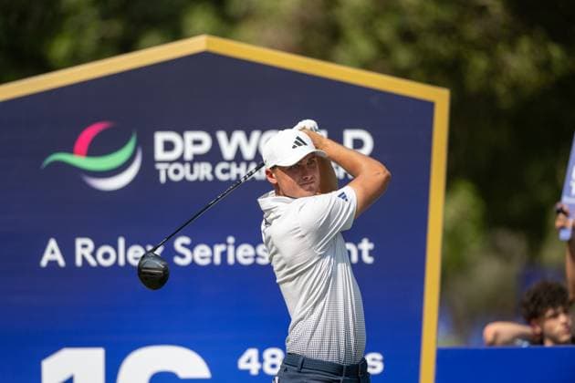 Ludvig Aberg (SWE) Round 2 of the DP World Tour Championship 2025, held at the Jumeirah Golf Estate, Earth Course, Dhabi, United Arab Emerites. 13-16 November 2025. Dubai United Arab Emerites DP World Tour, Dp World Tour Championship 2025, Golf x11290x