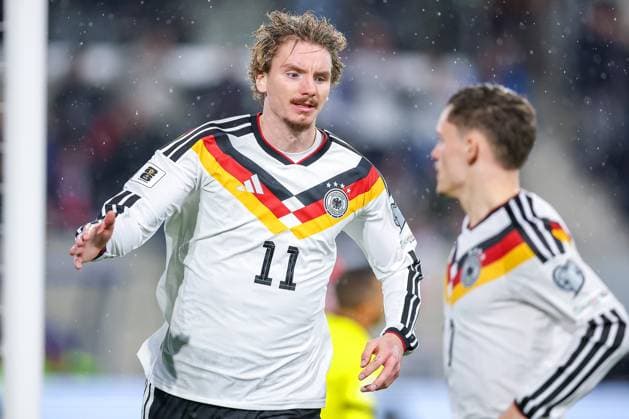 14.11.2025, Fußball, Länderspiel, WM-Qualifikation Europa, Deutschland - Luxemburg, Stade de Luxembourg (Croix de Gasperich, Luxemburg), 9. Spieltag, Saison 2025 2026: Torjubel nach dem Tor zum 1:0 durch Torschütze Nick Woltemade (GER 11) Regulations prohibit any use of photographs as image sequences and or quasi-video. Luxemburg
