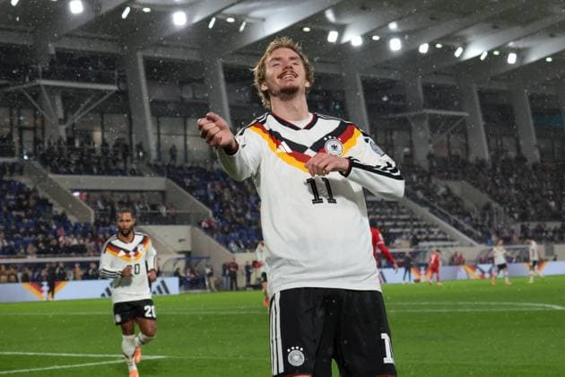 14.11.2025, xhettx, Fussball WM-Qualifikation 2026, Luxemburg - Deutschland v.l. Nick Woltemade (Germany, 11) jubelt zum 0:1 (DFL DFB REGULATIONS PROHIBIT ANY USE OF PHOTOGRAPHS as IMAGE SEQUENCES and or QUASI-VIDEO) Luxemburg