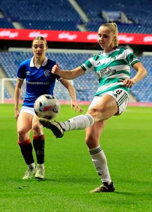 Rangers Women v Celtic Women Scottish Womens Premier League 1 Hannah Luke of Celtic Women clears under pressure from Eilidh Austin of Rangers Women during the Scottish Womens Premier League 1 match at Ibrox Stadium, Glasgow UK Newspapers OUT Copyright: xFredxPalmerx FIL-22499-0061