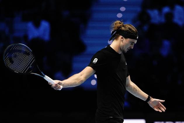 Germany s Alexander Zverev react on the singles tennis match of the ATP, Tennis Herren World Tour Finals agains Canada s Felix Auger Aliassime at the Inalpi Arena in Turin, Italy - Friday, Nov. 14, 2025. -  Copyright: xMarcoxAlpozzi LaPressex
