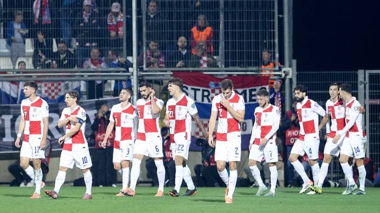 Croatia v Faroe Islands - FIFA World Cup, WM, Weltmeisterschaft, Fussball 2026 Qualifier RIJEKA, CROATIA - NOVEMBER 14: Players of Croatia celebrate after Petar Musa scores dor 2:1 during the FIFA World Cup 2026 qualifier match between Croatia and Faroe Islands at HNK Rijeka Stadium on November 14, 2025 in Rijeka, Croatia.  NelxPavletic PIXSELL
