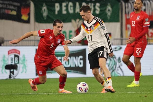 14.11.2025, Fussball, Herren, Qualifikation, European Qualifiers, Luxemburg - Deutschland, Alessio Curci (Luxemburg), Florian Wirtz (Deutschland) Luxemburg Stade de Luxembourg Luxemburg Luxemburg (LUX) Copyright: xSebastianxBachx