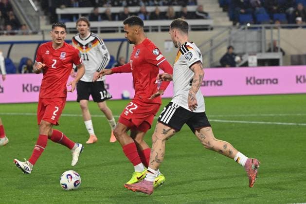 14.11.2025, xjrdrx, Fussball, WM-Qualifikation 2026 Luxemburg - Deutschland emspor, v.l. Marvin Martins (Luxemburg, 22), David Raum (Deutschland) (DFL DFB REGULATIONS PROHIBIT ANY USE OF PHOTOGRAPHS as IMAGE SEQUENCES and or QUASI-VIDEO) Luxemburg