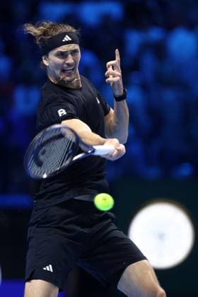 Alexander Zverev (Germany) controls the ball, day 6, Nitto ATP, Tennis Herren Finals 2025, INALPI Arena, November 14, 2025, Turin, Italy.