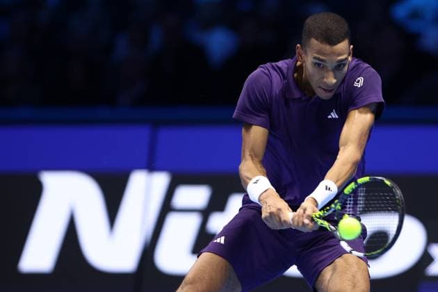 Felix Auger-Aliassime (Canada) controls the ball, day 6, Nitto ATP, Tennis Herren Finals 2025, INALPI Arena, November 14, 2025, Turin, Italy.