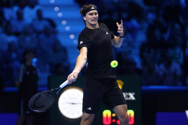 Alexander Zverev (Germany) controls the ball, day 6, Nitto ATP, Tennis Herren Finals 2025, INALPI Arena, November 14, 2025, Turin, Italy.