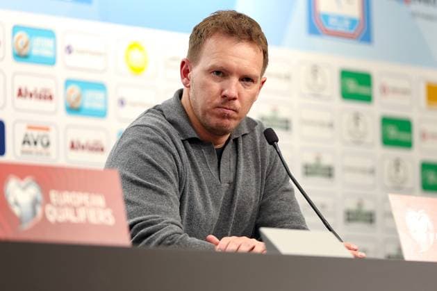 14.11.2025, Fußball, Länderspiel, WM-Qualifikation Europa, Deutschland - Luxemburg, Stade de Luxembourg (Croix de Gasperich, Luxemburg), 9. Spieltag, Saison 2025 2026: Nationaltrainer Julian Nagelsmann (GER hc) bei der Pressekonferenz nach dem Spiel Regulations prohibit any use of photographs as image sequences and or quasi-video. Luxemburg