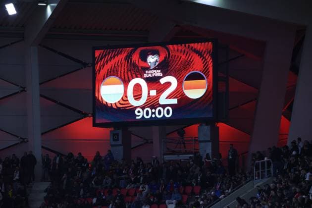 14.11.2025, Fussball, Herren, Qualifikation, European Qualifiers, Luxemburg - Deutschland, Endstand, Endergebnis, Anzeigetafel, Videowall Luxemburg Stade de Luxembourg Luxemburg Luxemburg (LUX) Copyright: xFabianxKleerx