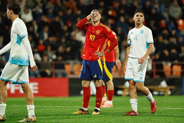 Iker Bravo (ESP), NOVEMBER 14, 2025 - Football Soccer : Iker Bravo regret after miss chance during UEFA Under-21 Championship 2027 qualifying round match between U21, U 21 Spain - U21 San Marino at the Estadio Angel Carro in Lugo, Spain. Noxthirdxpartyxsales  aflo_310442578
