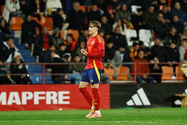 Jesus Rodriguez (ESP), NOVEMBER 14, 2025 - Football Soccer :Jesus Rodriguez celebrate after his goal during UEFA Under-21 Championship 2027 qualifying round match between U21, U 21 Spain - U21 San Marino at the Estadio Angel Carro in Lugo, Spain. Noxthirdxpartyxsales  aflo_310442625