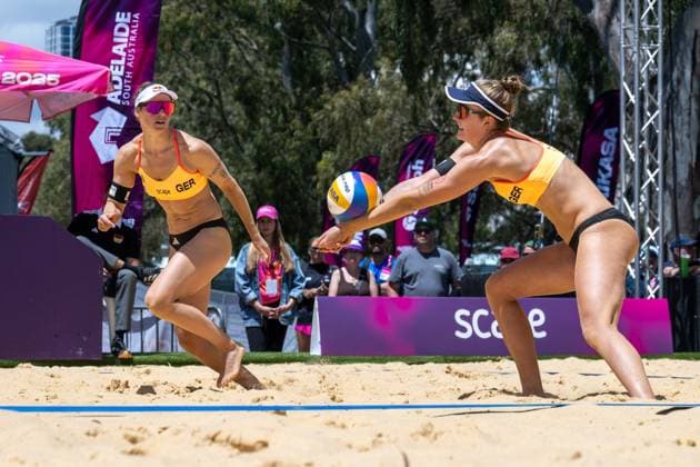 RECORD DATE NOT STATED Beach volleyball, Beachvolleyball World Championships Adelaide, Australia 15.11.2025 ADELAIDE, AUSTRALIA - NOVEMBER 15: Svenja Müller (Player 1, GER), Cinja Tillmann (Player 2 during the Beach Volleyball World Championships at Adelaide on November 15, 2025 in Adelaide, Australia. Copyright: xBEAUTIFULxSPORTS PeterxWeberx