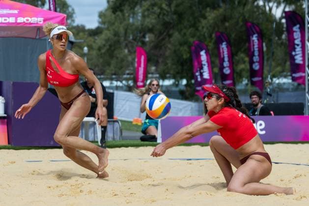RECORD DATE NOT STATED Beach volleyball, Beachvolleyball World Championships Adelaide, Australia 15.11.2025 ADELAIDE, AUSTRALIA - NOVEMBER 15: Brandie Wilkerson (Player 2, CAN), Melissa Humana-Paredes (Player 1 during the Beach Volleyball World Championships at Adelaide on November 15, 2025 in Adelaide, Australia. Copyright: xBEAUTIFULxSPORTS PeterxWeberx