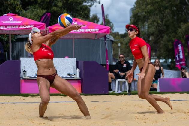 RECORD DATE NOT STATED Beach volleyball, Beachvolleyball World Championships Adelaide, Australia 15.11.2025 ADELAIDE, AUSTRALIA - NOVEMBER 15: Brandie Wilkerson (Player 2, CAN), Melissa Humana-Paredes (Player 1 during the Beach Volleyball World Championships at Adelaide on November 15, 2025 in Adelaide, Australia. Copyright: xBEAUTIFULxSPORTS PeterxWeberx