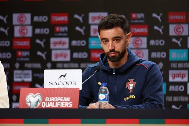 Bruno Fernandes during the press conference, PK, Pressekonferenz ahead of the match between Portugal and Armenia, valid for qualification for the 2026 World Cup at Estadio do Drag‹o on 15 November 2026 Porto Estadio do Dragao Porto Portugal Copyright: xIMAGOx xPRIMExSPORTSxIMAGESx xFILIPExOLIVEIRAx