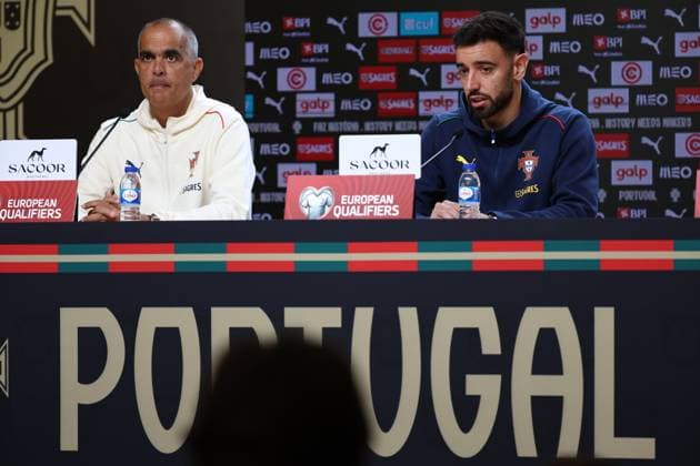 Bruno Fernandes during the press conference, PK, Pressekonferenz ahead of the match between Portugal and Armenia, valid for qualification for the 2026 World Cup at Estadio do Drag‹o on 15 November 2026 Porto Estadio do Dragao Porto Portugal Copyright: xIMAGOx xPRIMExSPORTSxIMAGESx xFILIPExOLIVEIRAx