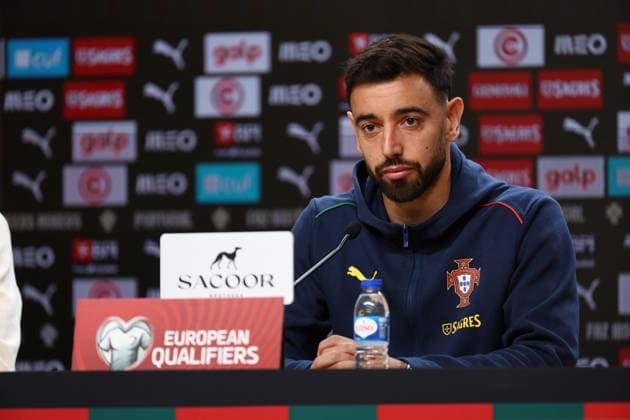 Bruno Fernandes during the press conference, PK, Pressekonferenz ahead of the match between Portugal and Armenia, valid for qualification for the 2026 World Cup at Estadio do Drag‹o on 15 November 2026 Porto Estadio do Dragao Porto Portugal Copyright: xIMAGOx xPRIMExSPORTSxIMAGESx xFILIPExOLIVEIRAx
