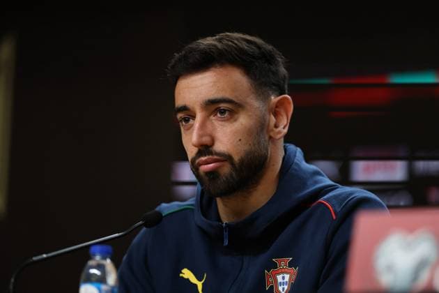 Bruno Fernandes (Portugal) at the press conference, PK, Pressekonferenz previewing the Portugal vs Armenia match on November 15th, 2025 at Estadio do Dragao. Porto Estadio Dragao Porto Portugal Copyright: xIMAGOx xPRIMExSPORTSxIMAGESx xFERNANDOxSILVAx
