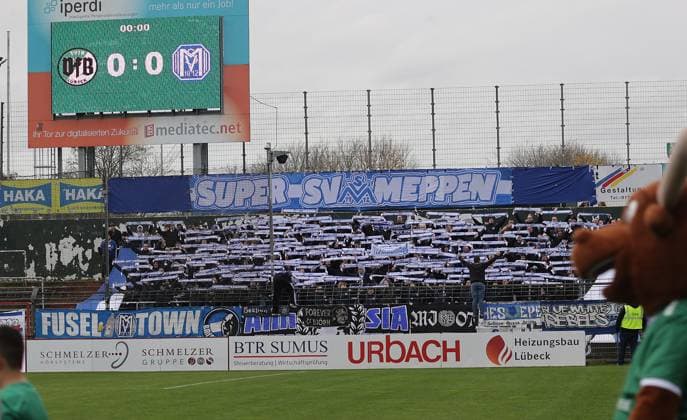 Meppener Fans Fussball, Herren, Saison 2025 2026, RL-Nord, VfB Luebeck gegen SV Meppen DFL REGULATIONS PROHIBIT ANY USE OF PHOTOGRAPHS AS IMAGE SEQUENCES AND OR QUASI-VIDEO.