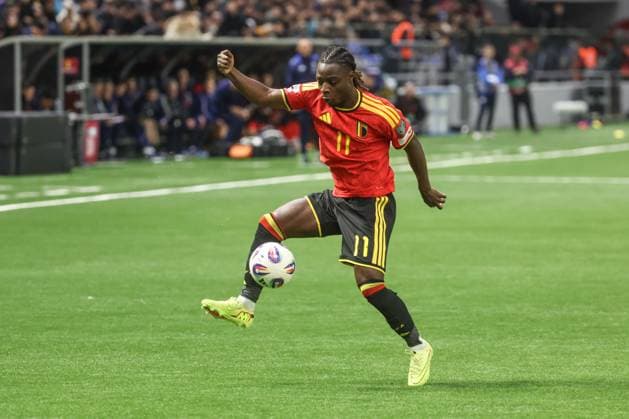Belgium s Jeremy Doku pictured in action during a soccer game between Kazakhstan and Belgium s Red Devils, Saturday 15 November 2025 in Astana, Kazakhstan, qualification game 7 8 for the 2026 FIFA World Cup, WM, Weltmeisterschaft, Fussball VIRGINIExLEFOUR  x141769686x