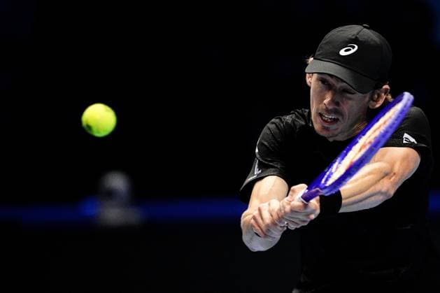 Australia s Alex de Minaur r returns the ball to Italy s Jannik Sinner during the singles semi-finals tennis match of the ATP, Tennis Herren World Tour Finals at the Inalpi Arena in Turin, Italy - Saturday, Nov. 15, 2025. -  Copyright: xMarcoxAlpozzi LaPressex