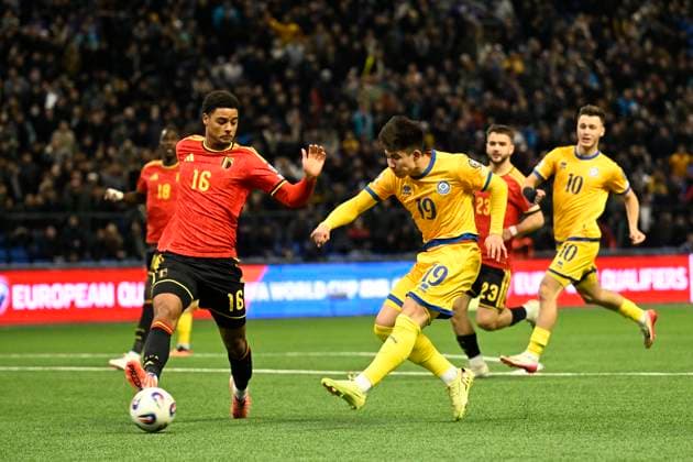 Kazakhstan v Belgium - FIFA World Cup, WM, Weltmeisterschaft, Fussball 2026 UEFA Qualifiers NUR-SULTAN, KAZAKHSTAN - NOVEMBER 15 : Satpayev Dastan celebrates after scoring during the FIFA World Cup 2026 UEFA European Qualifiers group J match between Kazakhstan and Belgium on November 15, 2025 in Nur-Sultan, Kazakhstan, 15 11 2025 Nur-Sultan Kazakhstan  Copyright: xJanxDexMeuleneirx