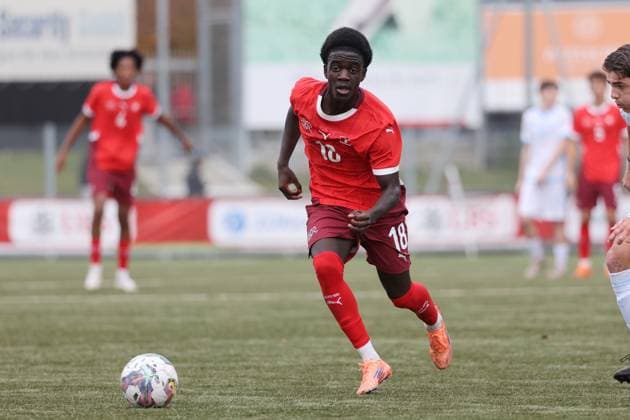 U19 Schweiz - San Marino Miguel Mardochee (Schweiz) 15.11.2025 Stadion Esp Baden AG, SCHWEIZ, Saison 2025 2026 Herren Fussball UEFA U19 EM Qualifikation Schweiz - San Marino Miguel Mardochee (Schweiz)