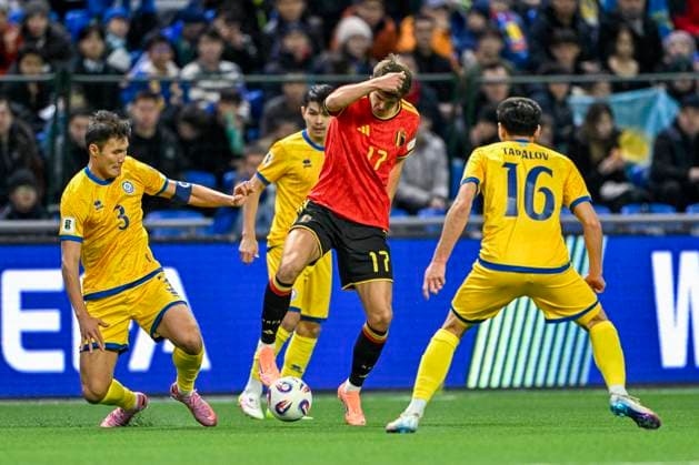 Kazakhstan v Belgium - FIFA World Cup, WM, Weltmeisterschaft, Fussball 2026 UEFA Qualifiers NUR-SULTAN, KAZAKHSTAN - NOVEMBER 15 : De Ketelaere Charles midfielder of Belgium in action during the FIFA World Cup 2026 UEFA European Qualifiers group J match between Kazakhstan and Belgium on November 15, 2025 in Nur-Sultan, Kazakhstan, 15 11 2025 Nur-Sultan Kazakhstan  Copyright: xJanxDexMeuleneirx