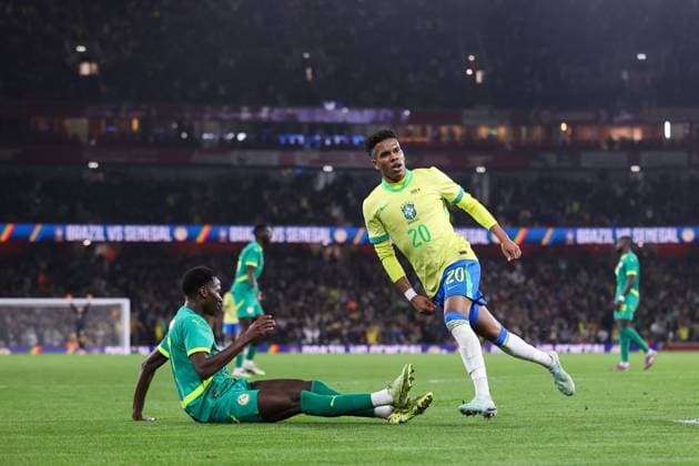 Brazil v Senegal 15 November 2025, London - International Friendly, Länderspiel, Nationalmannschaft - Brazil v Senegal - Estevao of Brazil celebrates their first goal - Photo: Jacques Feeney Offside. London UK Copyright: xJacquesxFeeneyx xOffsidexOffside
