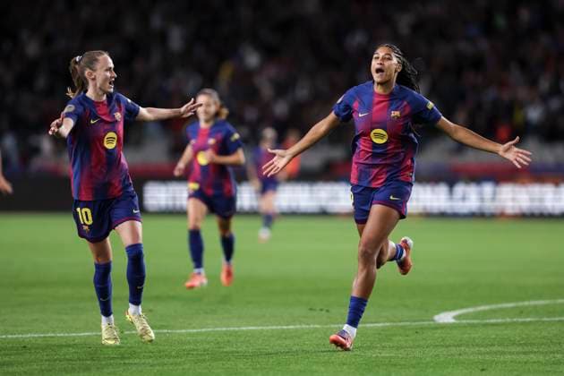 November 15, 2025, Barcelona, Barcelona, Spain: Sydney Joy Schertenleib of FC Barcelona, Barca celebrates a goal during the Spanish Women league, Liga F, football match played between FC Barcelona and Real Madrid CF at Estadi Olimpic Lluis Companys on November 15, 2025 in Barcelona, Spain. Barcelona Spain - ZUMAa181 20251115_zaa_a181_059 Copyright: xJavierxBorregox