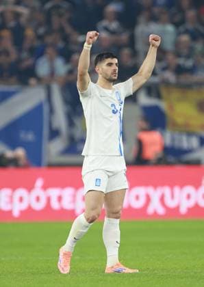 Konstantinos Koulierakis of Greece celebrates the goal scores by Tasos Bakasetas Greece v Scotland, FIFA 2026 World Cup Qualifying, Group C, Football, Georgios Karaiskakis Stadium, Athens, Greece - 15 Nov 2025Athens Georgios Karaiskakis Stadium Greece EDITORIAL USE ONLY No use with unauthorised audio, video, data, fixture lists, club league logos or live services. Online in-match use limited to 120 images, no video emulation. No use in betting, games or single club league player publications. Copyright: xNikolaxKrstic Shutterstockx 15786160bc