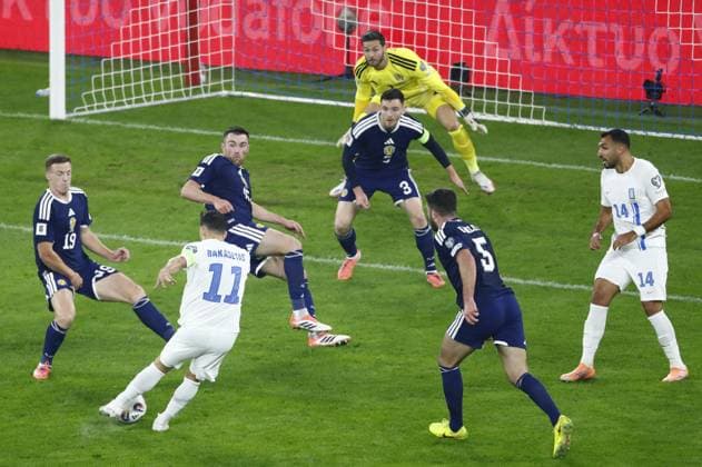 Greece vs Scotland 2026 FIFA World Cup, WM, Weltmeisterschaft, Fussball European Qualifiers - Tasos Bakasetas of Greece celebrate after scoring the 1-0 during the 2026 FIFA World Cup Qualifiers Group C Matchday 9 held at Karaiskakis Stadium, Piraeus, Greece, on November 15, 2025. IMAGO ONE INCH PRODUCTIONS PIRAEUS GREECE Copyright: xOnexInchxProductionsx 6736527