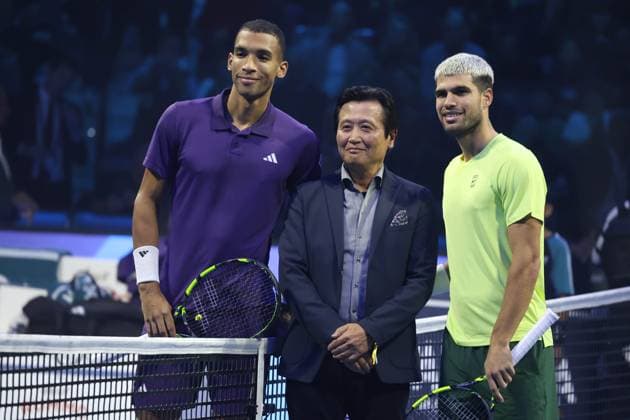 Tennis, ATP, Tennis Herren FINALS 2025 Felix Auger-Aliassime (CAN), Carlos Alcaraz (ESP), Turin, Italy, November 15, 2025. Photo Felice Calabro  Copyright: xFelicexCalabro x xipa-agency.netx xFELICExCALABRO x IPA_Agency_IPA67999005