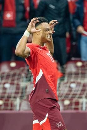 Dan Ndoye (11 Switzerland) celebrates after scoring his team s third goal during the FIFA Wolrd Cup 2026 Qualifier match between Switzerland and Sweden at Stade de Geneve in Geneva, Switzerland Copyright: xGiuseppexVelletrix xSPPx Sportspressphoto_SPR62205