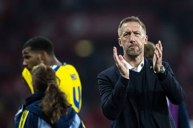 251115 Head coach Graham Potter of Sweden after the FIFA World Cup, WM, Weltmeisterschaft, Fussball Qualifier football match between Switzerland and Sweden on November 15, 2025 in Geneva. Photo: Joel Marklund BILDBYRAN kod JM JM0751 bbeng fotboll football soccer fotball vm-kval fifa world cup qualifier schweiz switzerland sverige sverige a swedenbbauto sweden depp Copyright: JOELxMARKLUND BB251115JM179