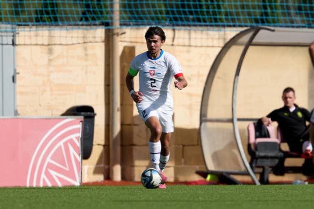 Å tÄ›pan Beran of Czechia is in action during the 2025 26 UEFA European Under-19 Championship qualifying round group 13 soccer match between Czechia and Malta at the Centenary Stadium, Ta Qali, Malta on 15 November 2025. Czechia v Malta; 2025 26 UEFA European Under-19 Championship qualifying round group phase;