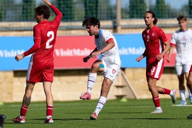 Å tÄ›pan Beran of Czechia is in action during the 2025 26 UEFA European Under-19 Championship qualifying round group 13 soccer match between Czechia and Malta at the Centenary Stadium, Ta Qali, Malta on 15 November 2025. Czechia v Malta; 2025 26 UEFA European Under-19 Championship qualifying round group phase;