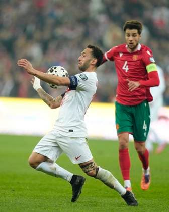Turkey Faces Bulgaria Qualifier Hakan Calhanoglu of Turkiye is seen in action during the FIFA World Cup, WM, Weltmeisterschaft, Fussball 2026 Group E Qualification match between Turkey and Bulgaria at the Ataturk Complex Matli Stadium on November 15, 2025 in Bursa, Turkey. Bursa Bursa Turkey Copyright: xGokhanxTanerx