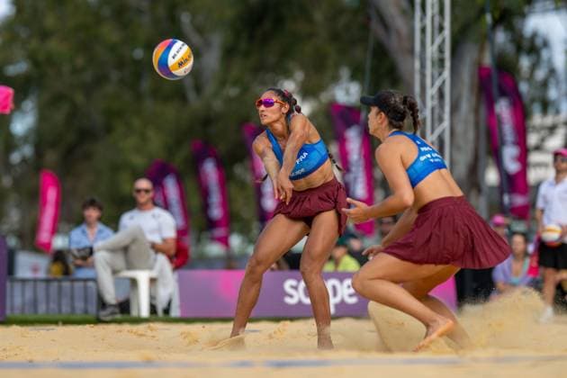 RECORD DATE NOT STATED Beach volleyball, Beachvolleyball World Championships Adelaide, Australia 15.11.2025 ADELAIDE, AUSTRALIA - NOVEMBER 15: Clémence Vieira (Player 1, FRA), Aline Chamereau (Player 2 during the Beach Volleyball World Championships at Adelaide on November 15, 2025 in Adelaide, Australia. Copyright: xBEAUTIFULxSPORTS PeterxWeberx