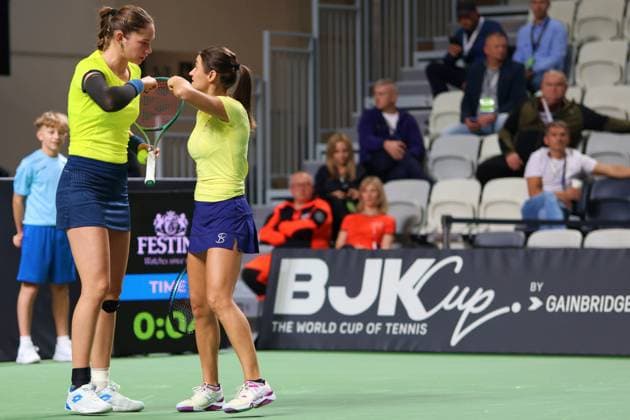 RECORD DATE NOT STATED GORZOW WIELKOPOLSKI 15.11.2025 BILLIE JEAN KING CUP MECZ RUMUNIA - NOWA ZELANDIA --- GAME ROMANIA - NEW ZEALAND NZ Mara Gae Monica Niculescu FOT. PIOTR KACZMAREK 400mm.pl NEWSPIX.PL --- newspix.pl 