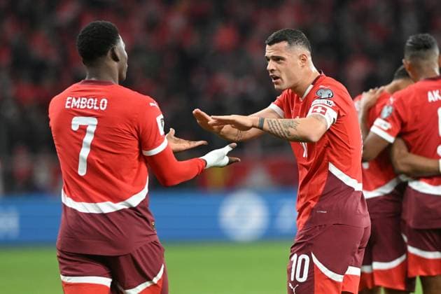 BREEL EMBOLO, GRANIT XHAKA Svizzera, World Cup 2026 Qualifying, Switzerland-Sweden 4-1, esultanza, jubel, joy, celebration, gesti QUALIFICAZIONI MONDIALI 2026 SVIZZERA-SVEZIA 4-1