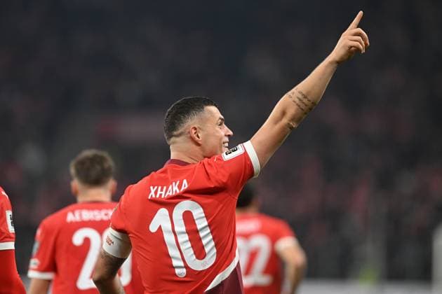 GRANIT XHAKA, Svizzera, World Cup 2026 Qualifying, Switzerland-Sweden 4-1, esultanza, jubel, joy, celebration, single shot QUALIFICAZIONI MONDIALI 2026 SVIZZERA-SVEZIA 4-1