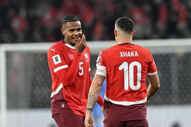 MANUEL AKANI, GRANIT XHAKA, Svizzera, World Cup 2026 Qualifying, Switzerland-Sweden 4-1, azione, action, gesti QUALIFICAZIONI MONDIALI 2026 SVIZZERA-SVEZIA 4-1