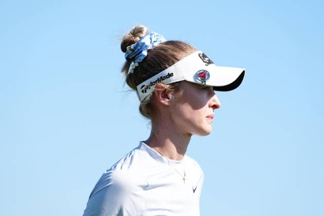 BELLEAIR, FL - NOVEMBER 15: LPGA, Golf Damen golfer Nelly Korda walks the 4th hole during the third round of The Annika driven by Gainbridge at Pelican on November 15, 2025, at the Pelican Golf Club in Belleair, Florida. (Photo by Brian Spurlock Icon Sportswire). GOLF: NOV 15 LPGA The ANNIKA EDITORIAL USE ONLY Icon251115124