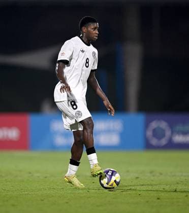 Fussball, Junioren U 17 WM 2025 Doha Katar Sechzehntelfinal 15.11.2025 Spiel 83 Deutschland - Burkina Faso Jeremiah Dennit Mensah (Deutschland) *** Football, Juniors U 17 World Cup 2025 Doha Qatar Round of 16 15 11 2025 Match 83 Germany Burkina Faso Jeremiah Dennit Mensah Germany