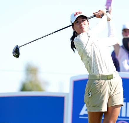 BELLEAIR, FL - NOVEMBER 15: LPGA, Golf Damen golfer Celine Boutier plays a tee shot on the 8th hole during the third round of The Annika driven by Gainbridge at Pelican on November 15, 2025, at the Pelican Golf Club in Belleair, Florida. (Photo by Brian Spurlock Icon Sportswire). GOLF: NOV 15 LPGA The ANNIKA EDITORIAL USE ONLY Icon251115150